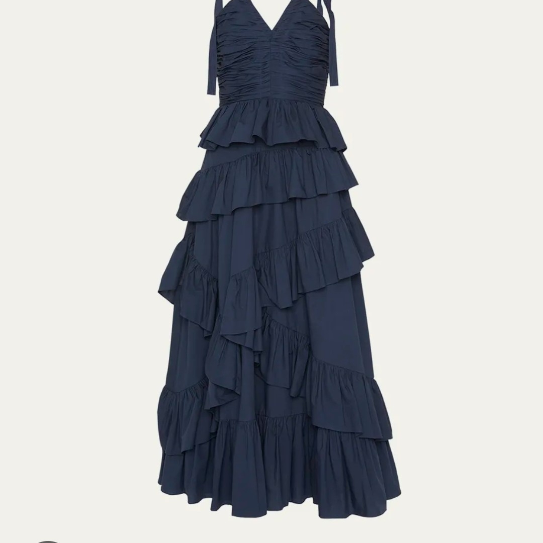 Ulla Johnson Candace Tie Strap Midnight Blue Ruffled Maxi Dress Nwot